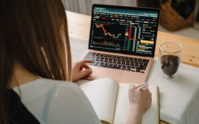 Mulher em frente a um computador, analisa indicadores económicos