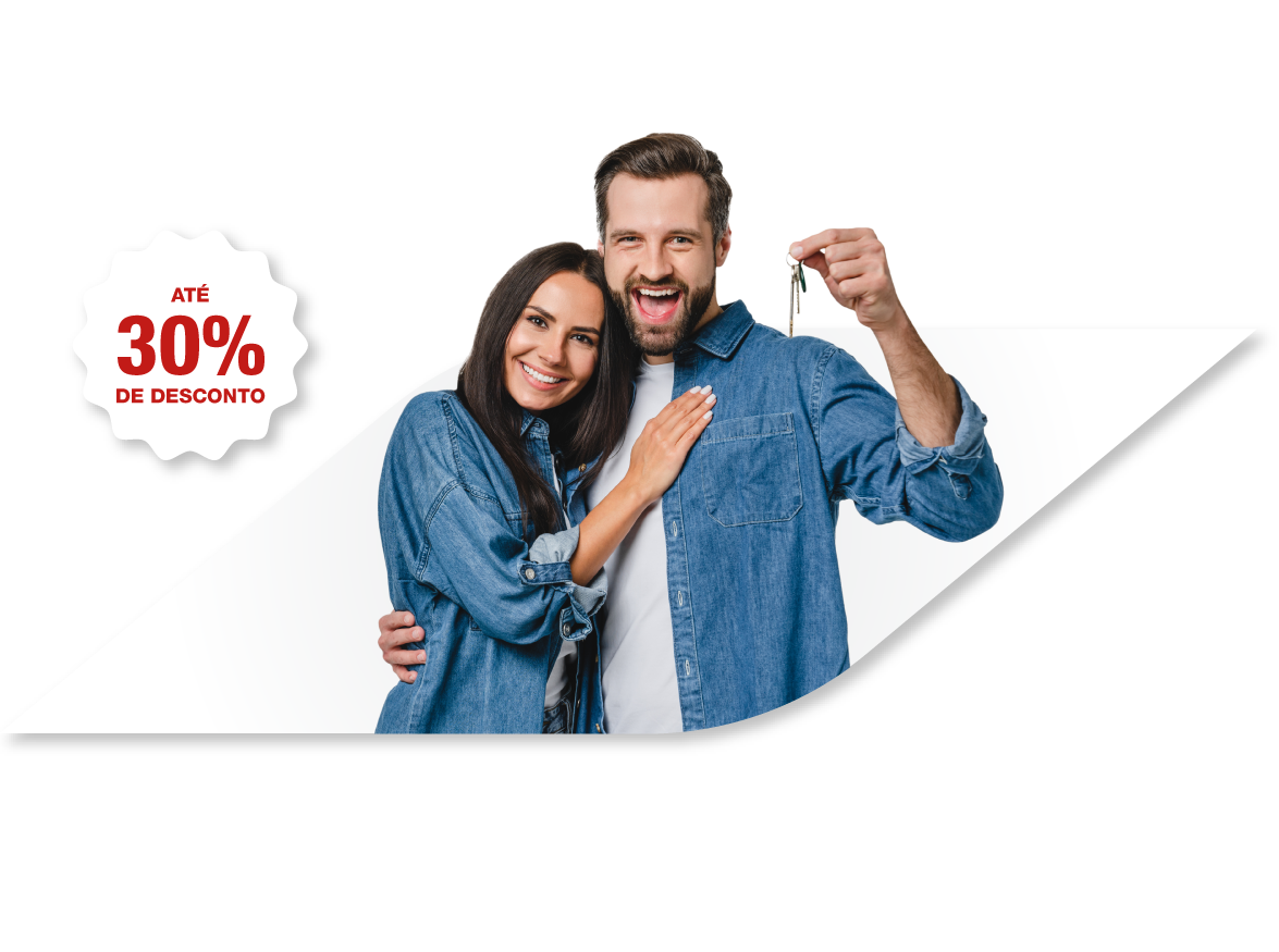 Mulher e homem a promover campanha vida crédito casa